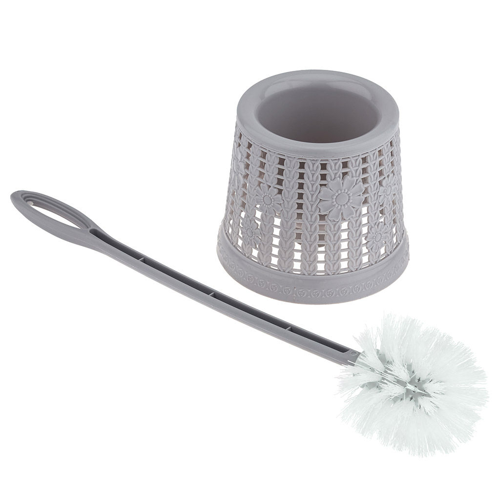 Ерш унитазный пластмассовый со съемной ручкой "Календула" 45см, с подставкой д14,5см h12,2см, серый (Китай)