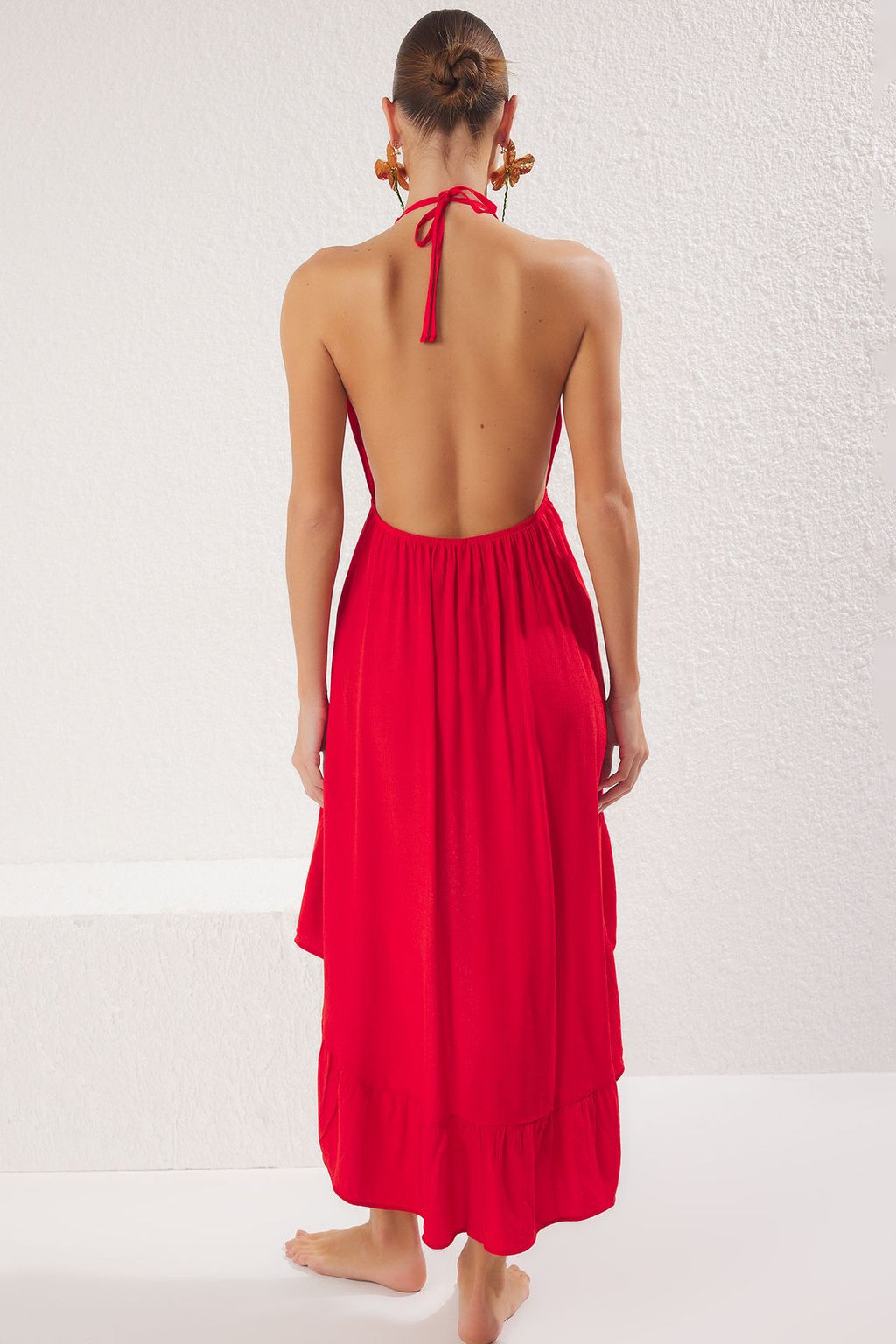 K?rm?z? Dokuma Volanl? Plaj Mini Elbise TBESS25EL00094 - Trendyolmilla фото 4