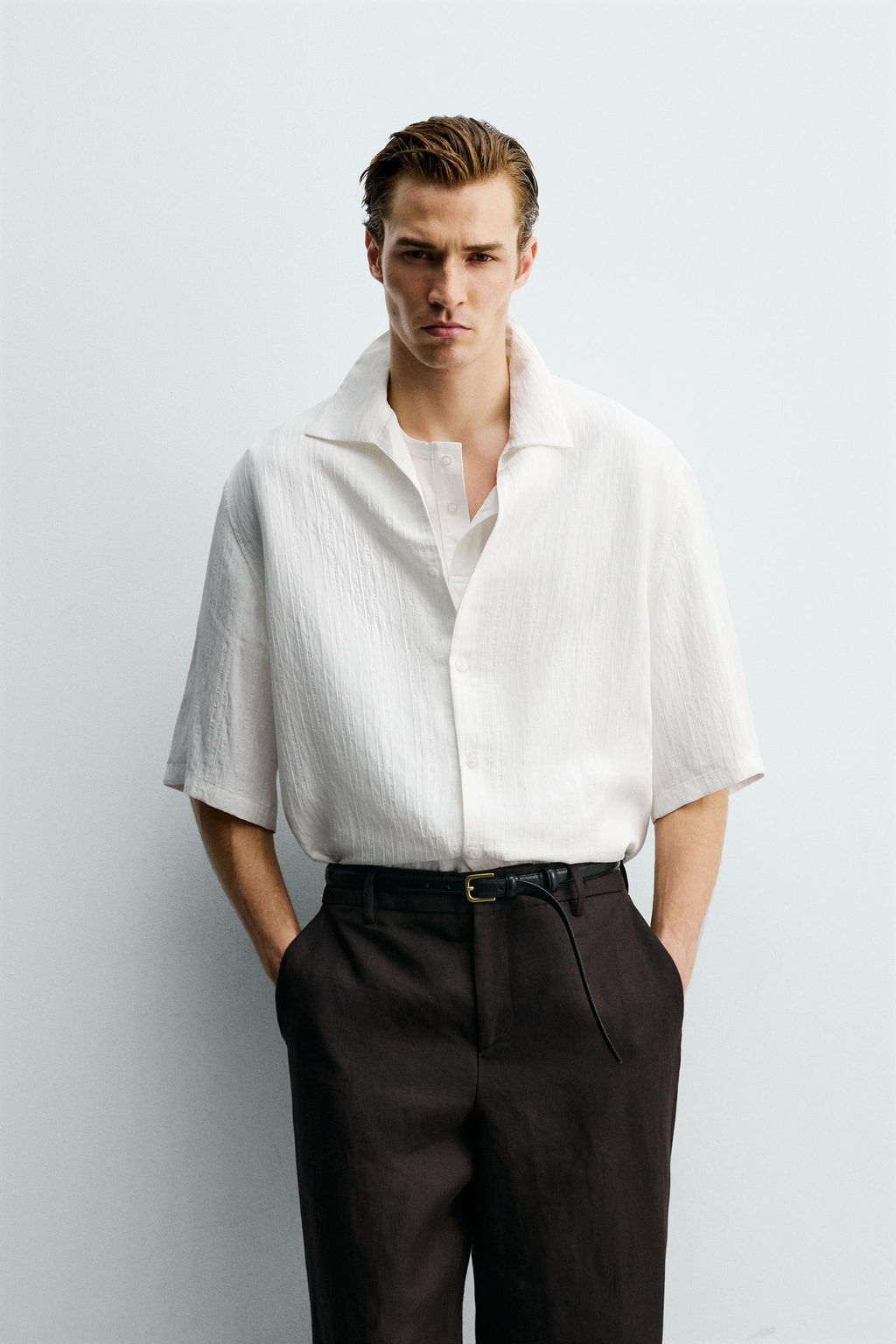 CAMISA BOXY FIT JACQUARD RAYAS / Blanco - Zara фото 2