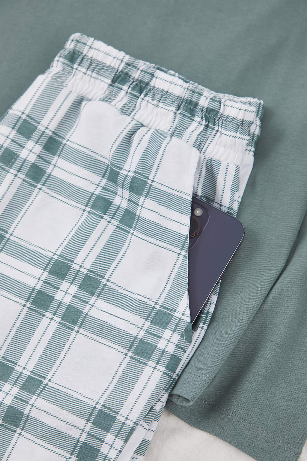 Mint Regular Ekose/Kareli Yaz? Bask?l? Cep Detayl? Orme Pijama Tak?m? TMNAW26PT00033 - Trendyolmilla фото 2