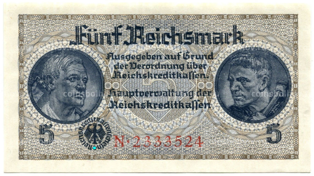 5 рейхсмарок 1940 года Германия (Для оккупированных территорий)