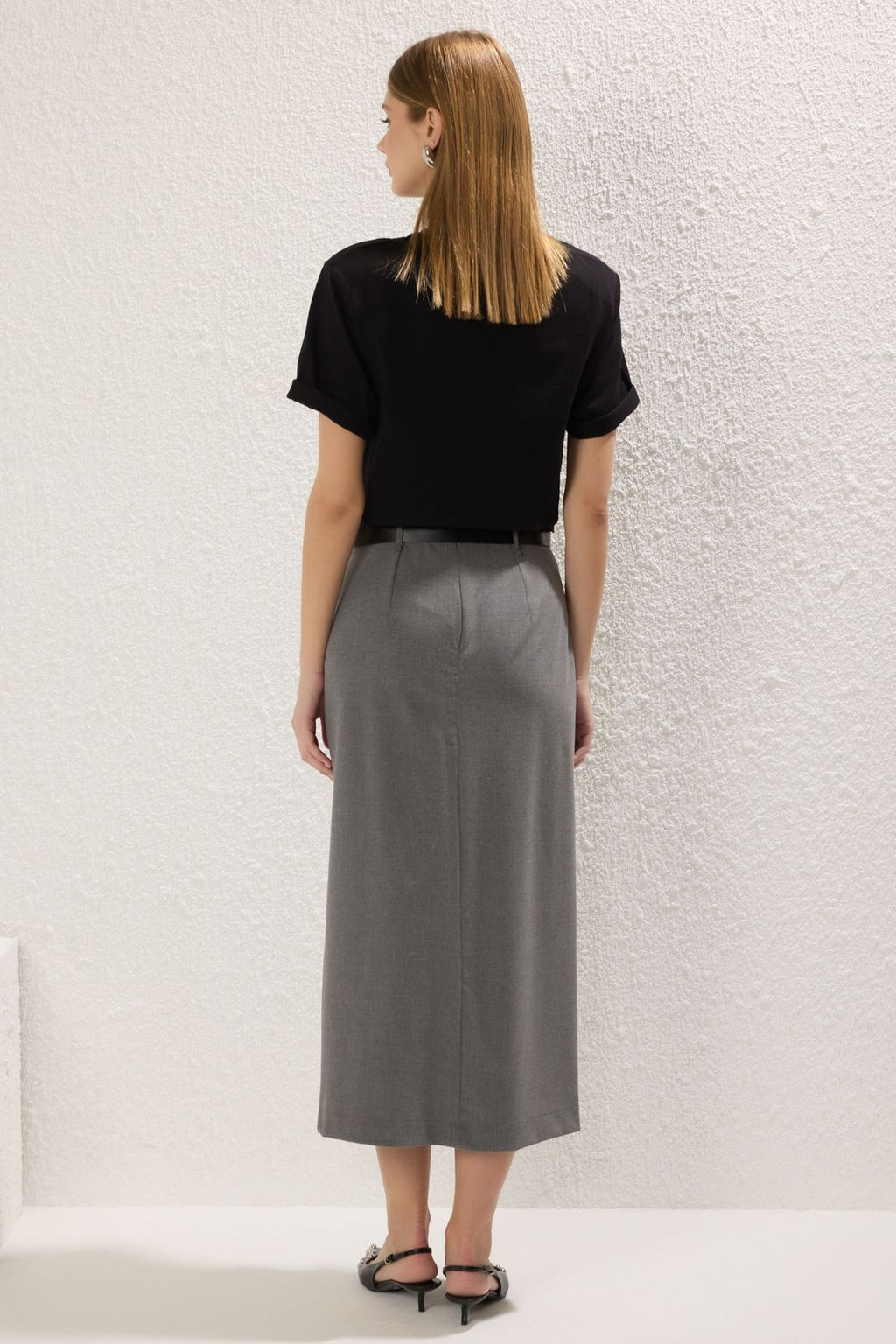 TRENDYOLMILLA Antrasit Kruvaze Kapama Maxi Boy Dokuma Etek TWOAW25ET00082 фото 13