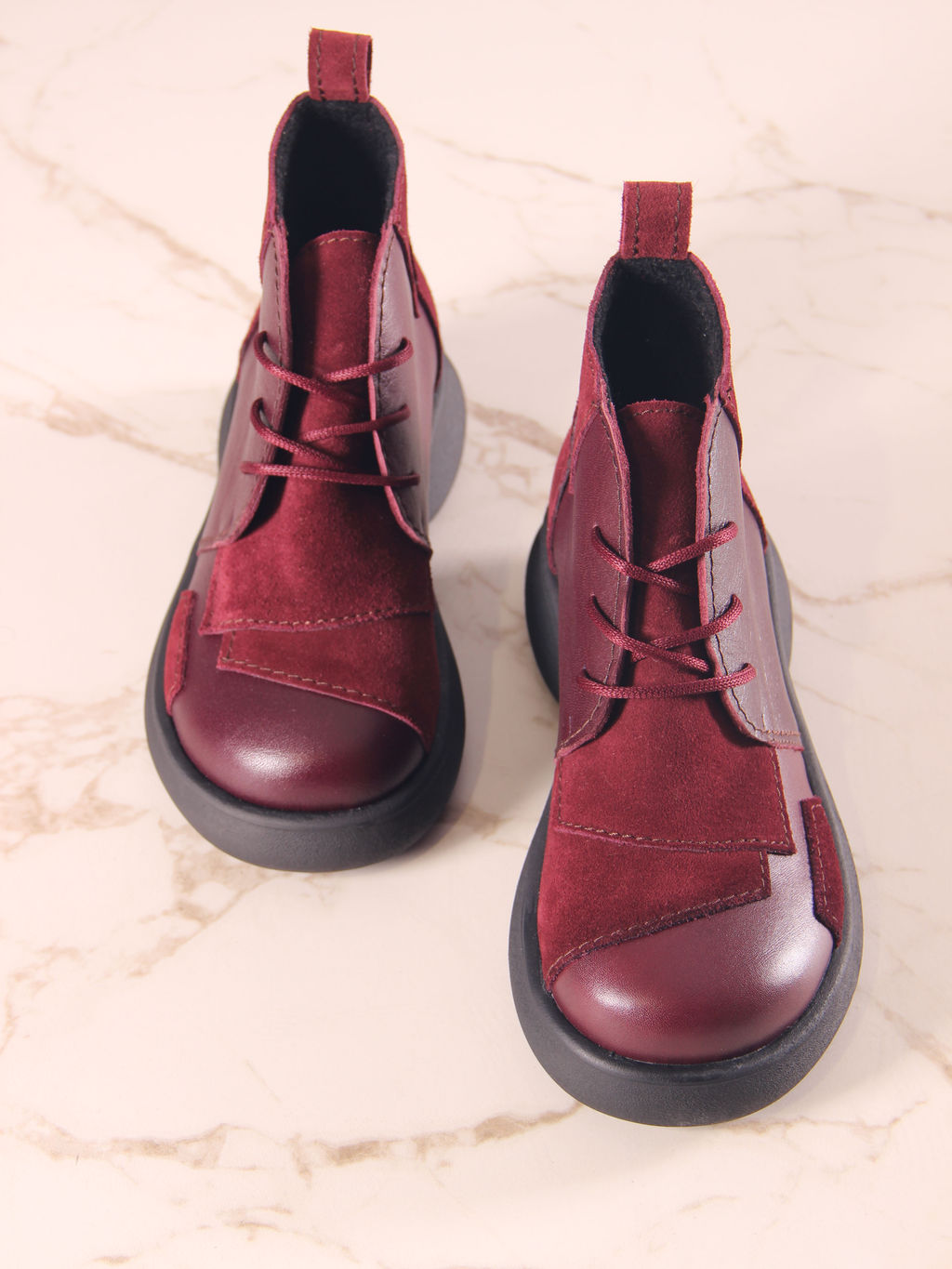 Ботинки 305.927bl.Бордовый бордовая замша/байка