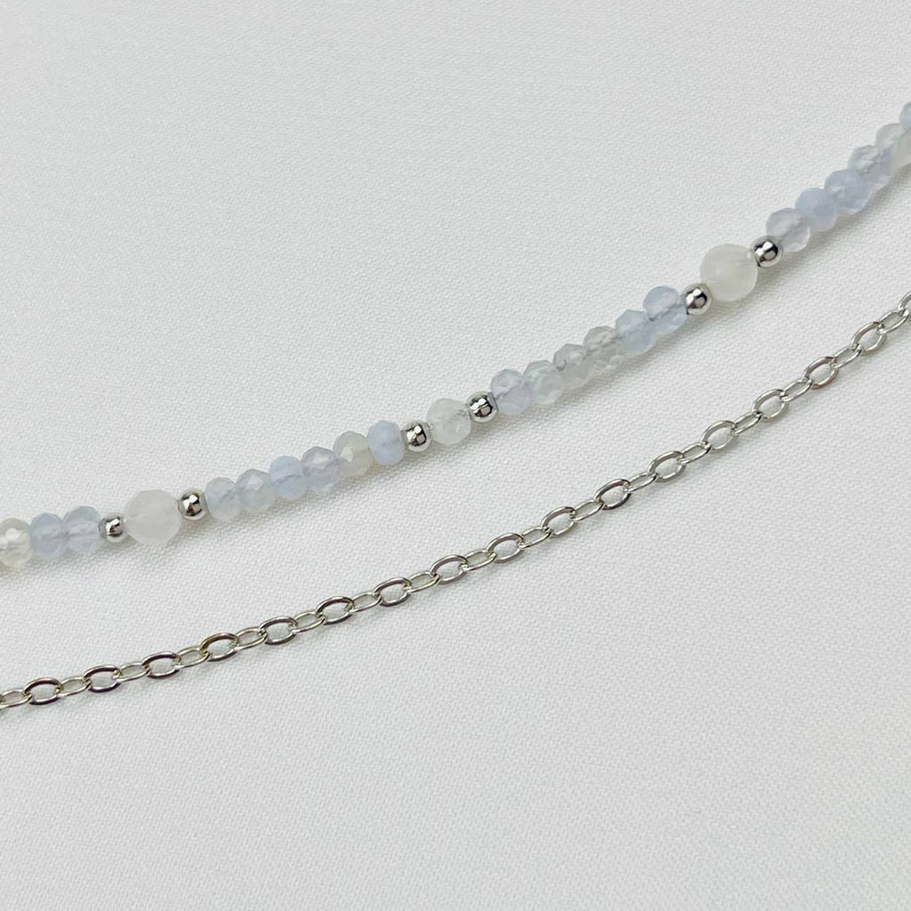 Колье двойное из Голубого агата Халцедон и Розового кварца - Радуга самоцветов фото 4