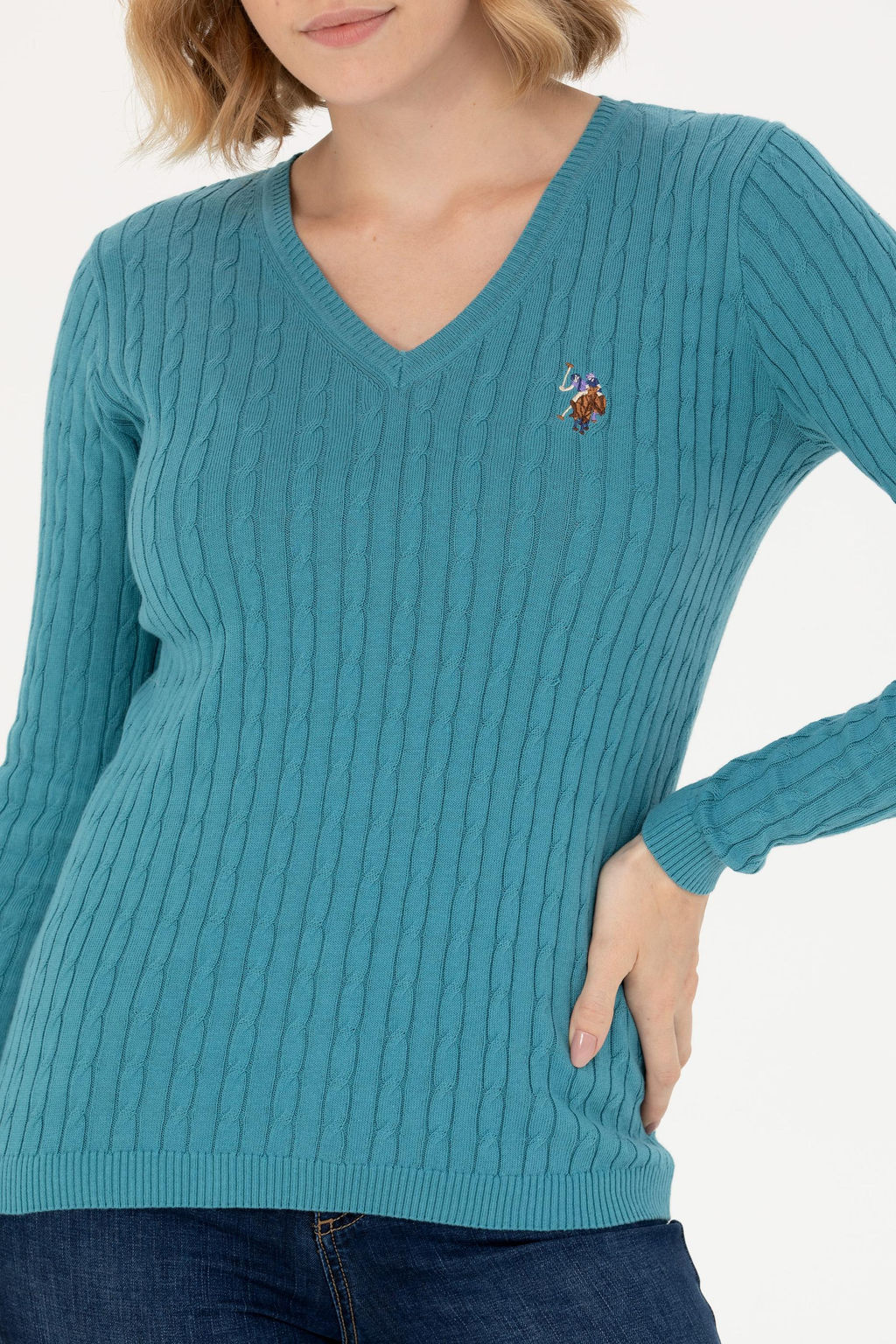 Женский базовый свитер бензинового цвета с v-образным вырезом Неожиданная скидка в корзине - U.s. polo assn фото 6