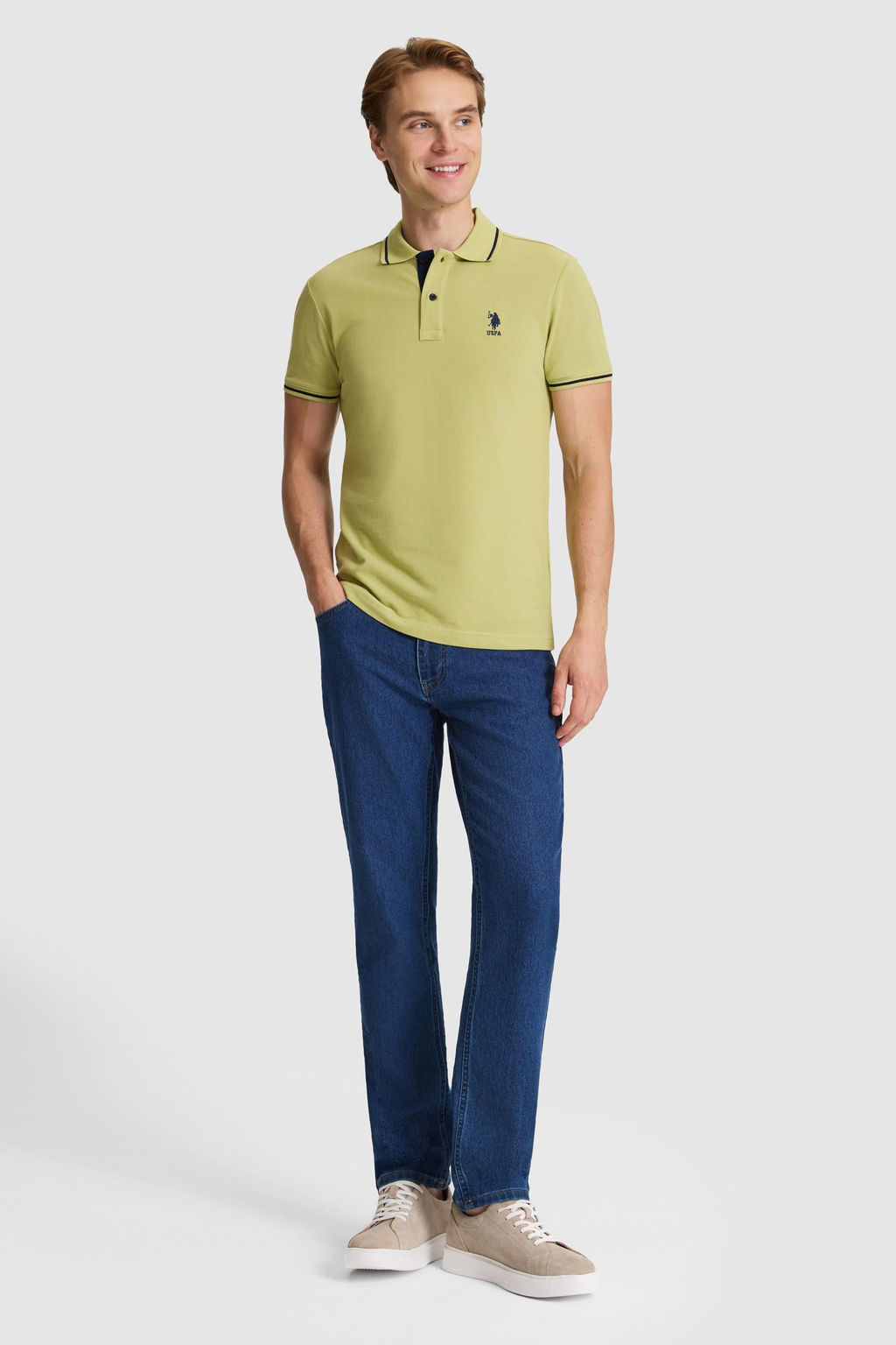 Erkek Ye_il Slim Fit Polo Yaka Basic Ti__rt