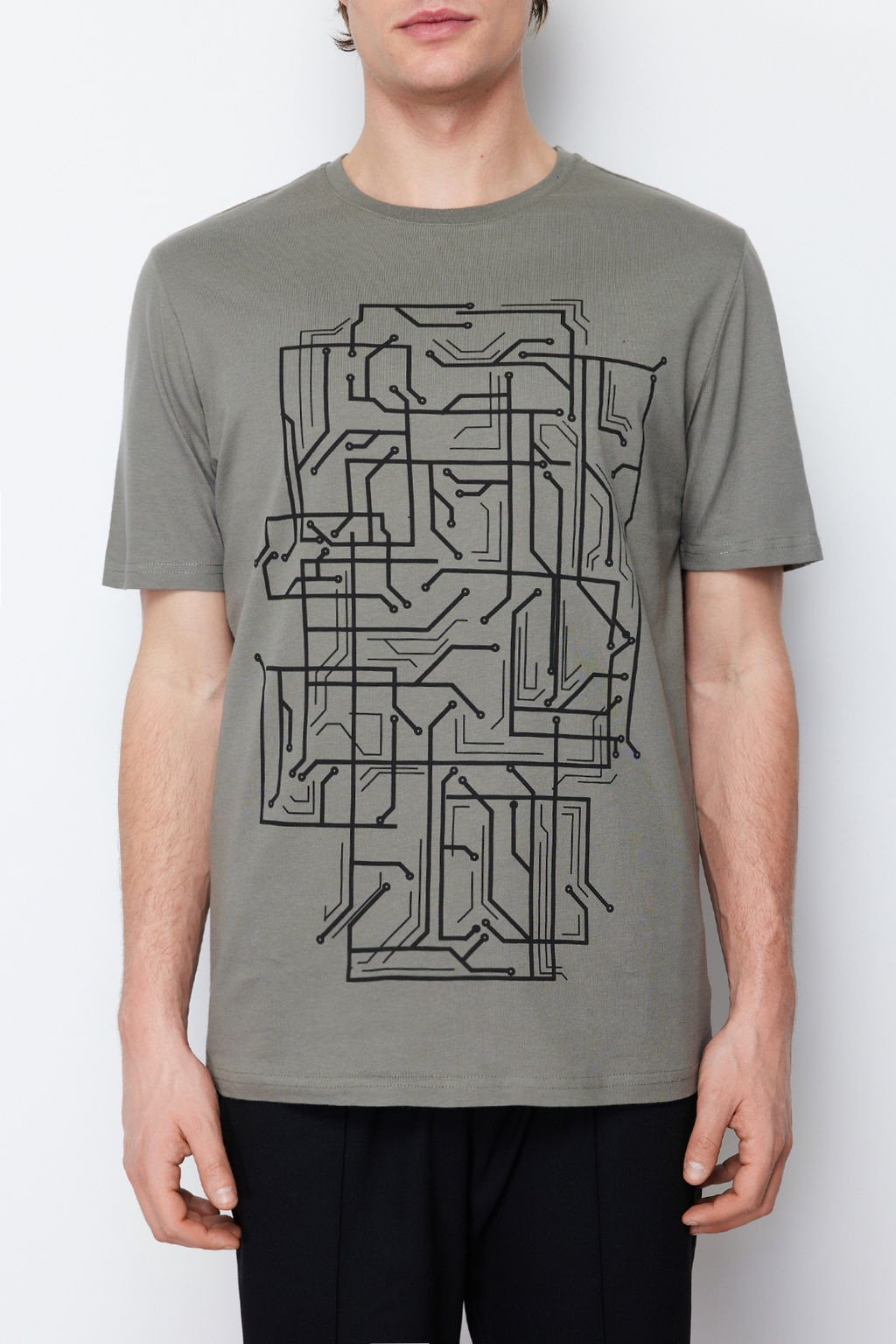 Trendyolmilla Man Haki Slim/Dar Kesim Bask?l? %100 Pamuklu Bask?l? T-Shirt TMNSS20TS0088  фото 4