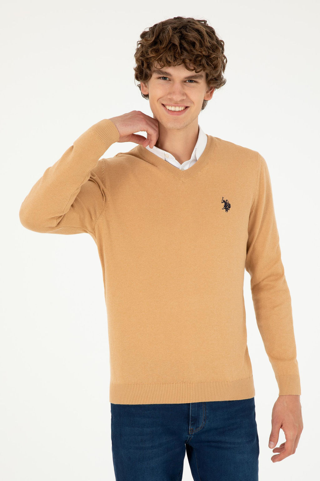 Свитер мужской U.S. Polo Assn хлопок светло-коричневый меланж  фото 3