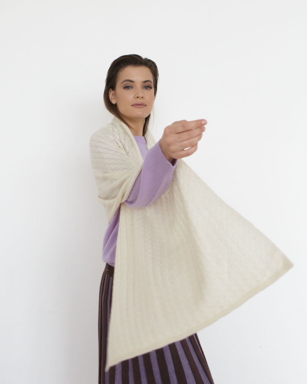 Палантин кашемировый 15017 кремовый