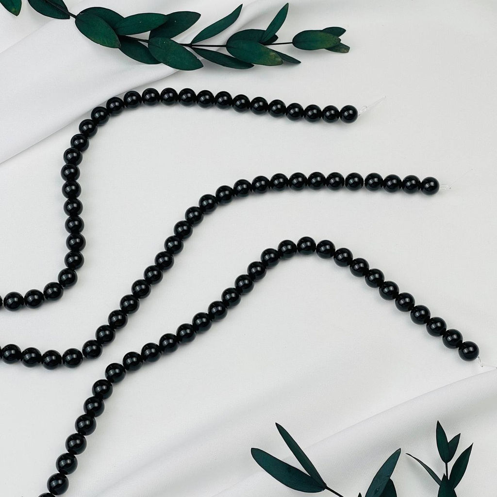 Бусины для украшений из черного Агата (45 бусин) 38 см