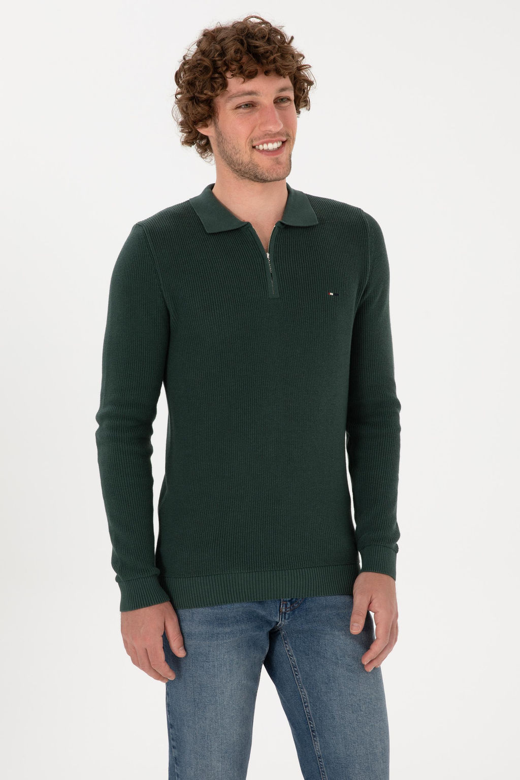 Erkek Regular Fit Fermuarl_ Koyu Ye_il Basic Kazak - U.s. polo assn фото 3