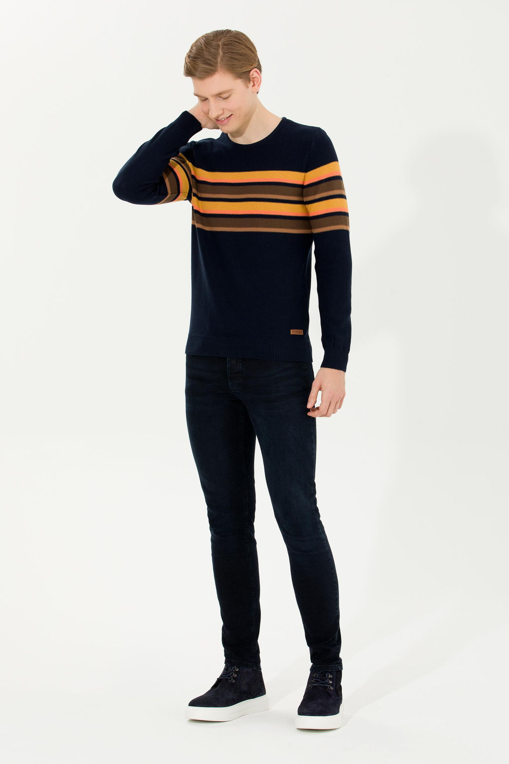 U. S. Polo Assn Мужской темно-синий трикотажный свитер с круглым вырезом - U.s. polo assn фото 3