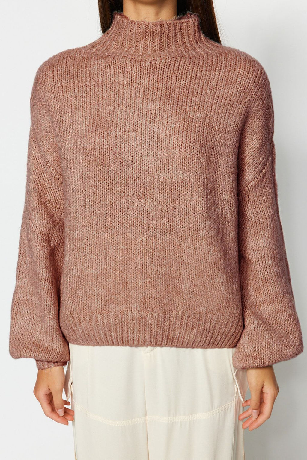 Mor Yumusak Dokulu Kal?n Bisiklet Yaka Triko Kazak TWOAW24KZ00290 - Trendyolmilla фото 12