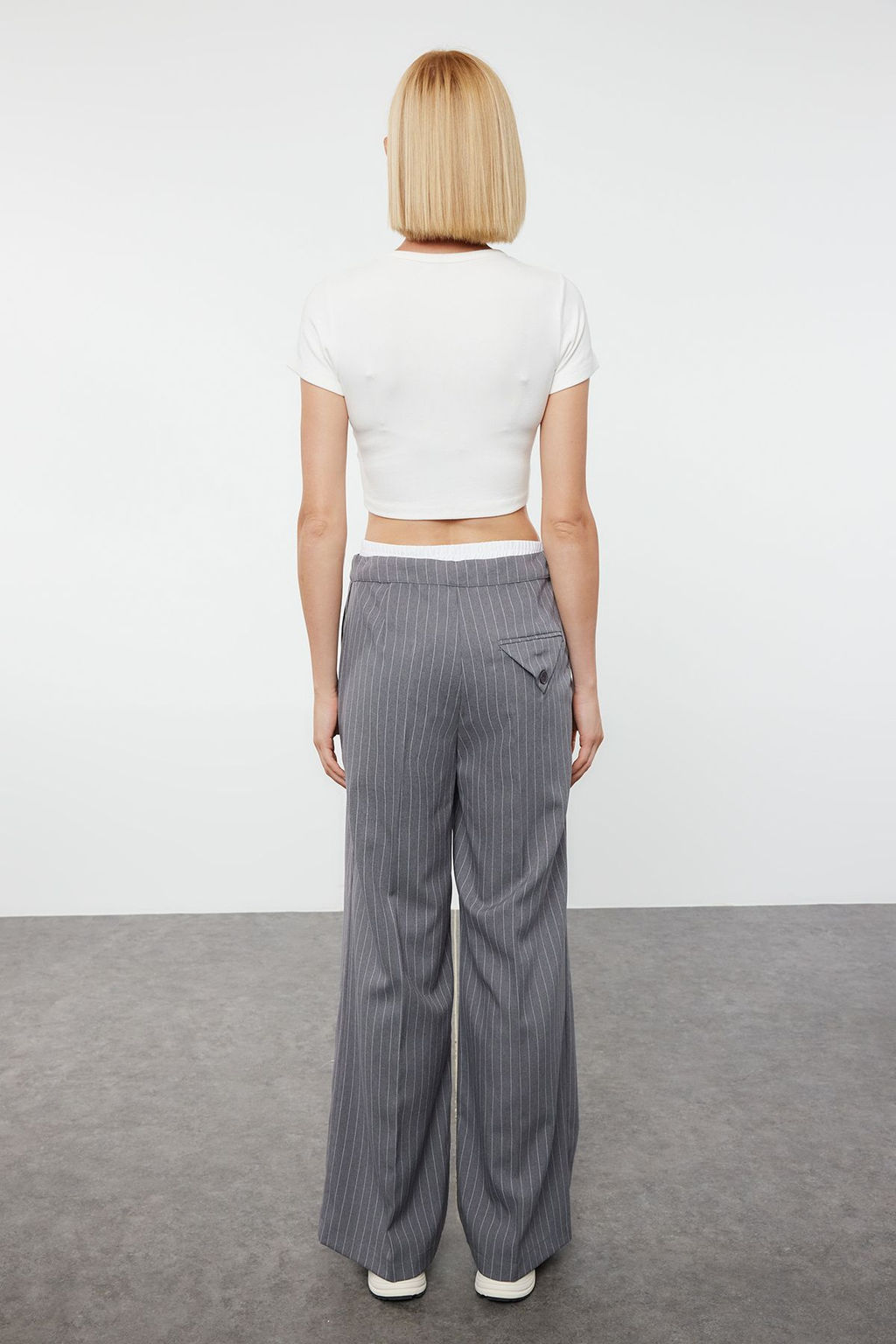 Gri Boxer Detal? Wide Leg/Genis Paca Dokuma Kumas Pantolon TWOAW25PL00014 - Trendyolmilla фото 5