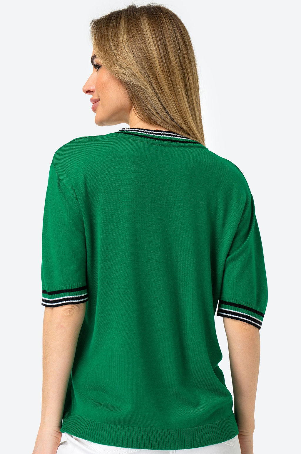 Женская футболка из вязаного трикотажа с V-образным вырезом Happy Fox  фото 17