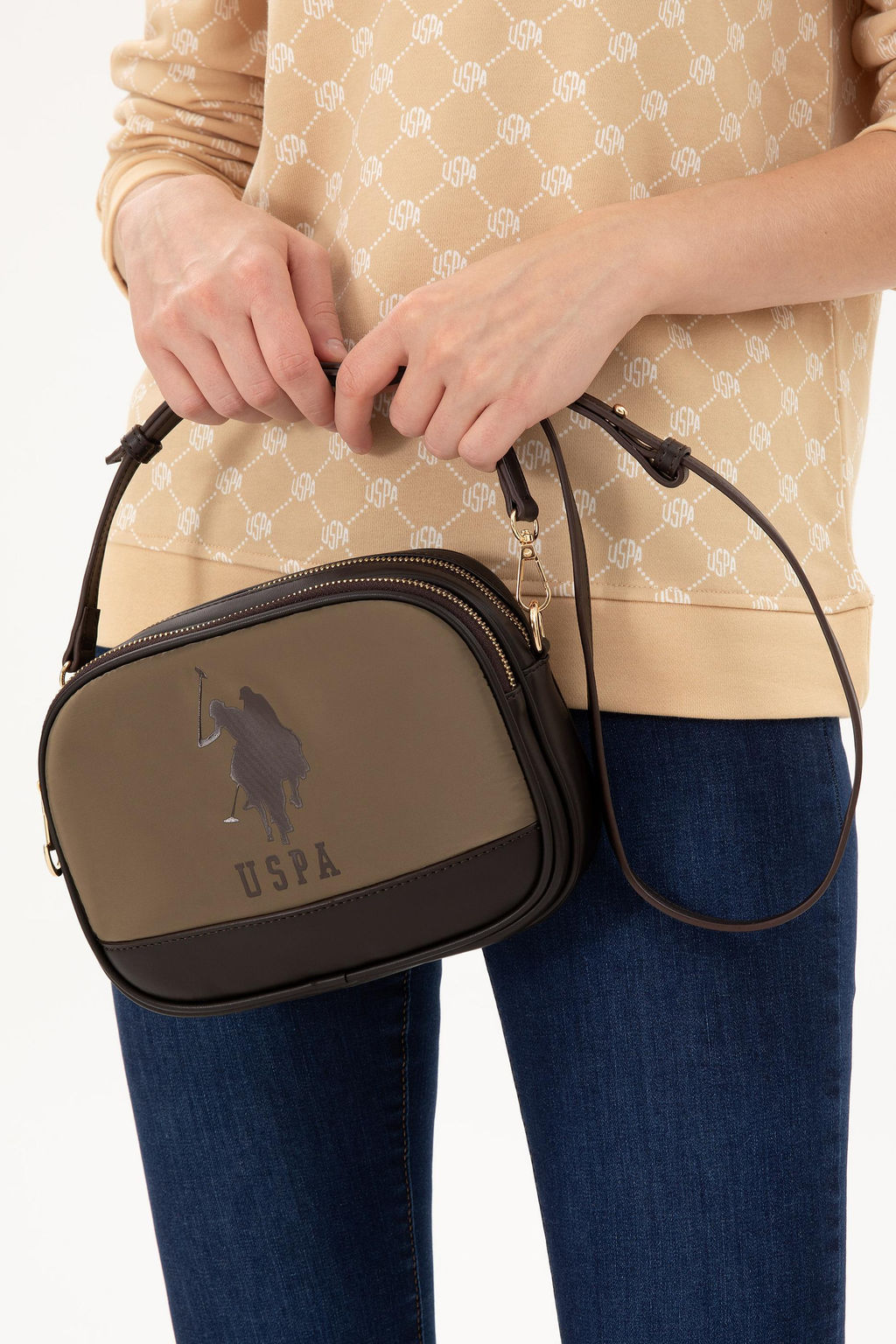 Женская стеганая сумка через плечо цвета хаки - U.s. polo assn фото 2