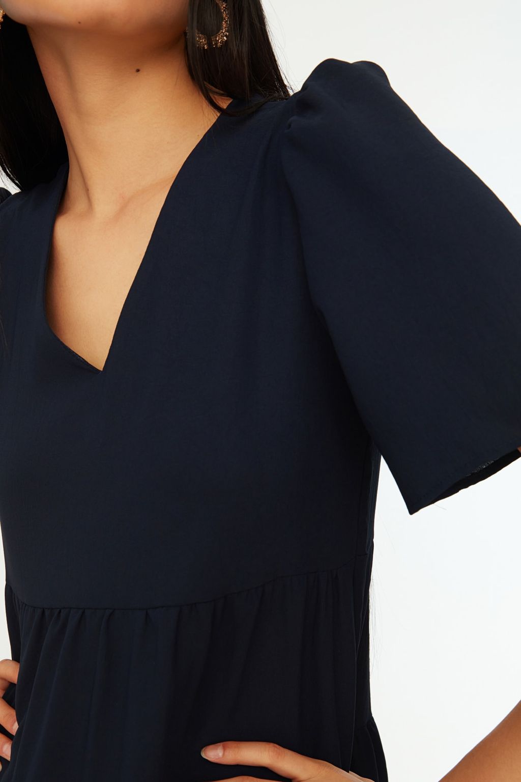 Lacivert Genis Kesim Mini Dokuma Elbise TWOSS20EL0400