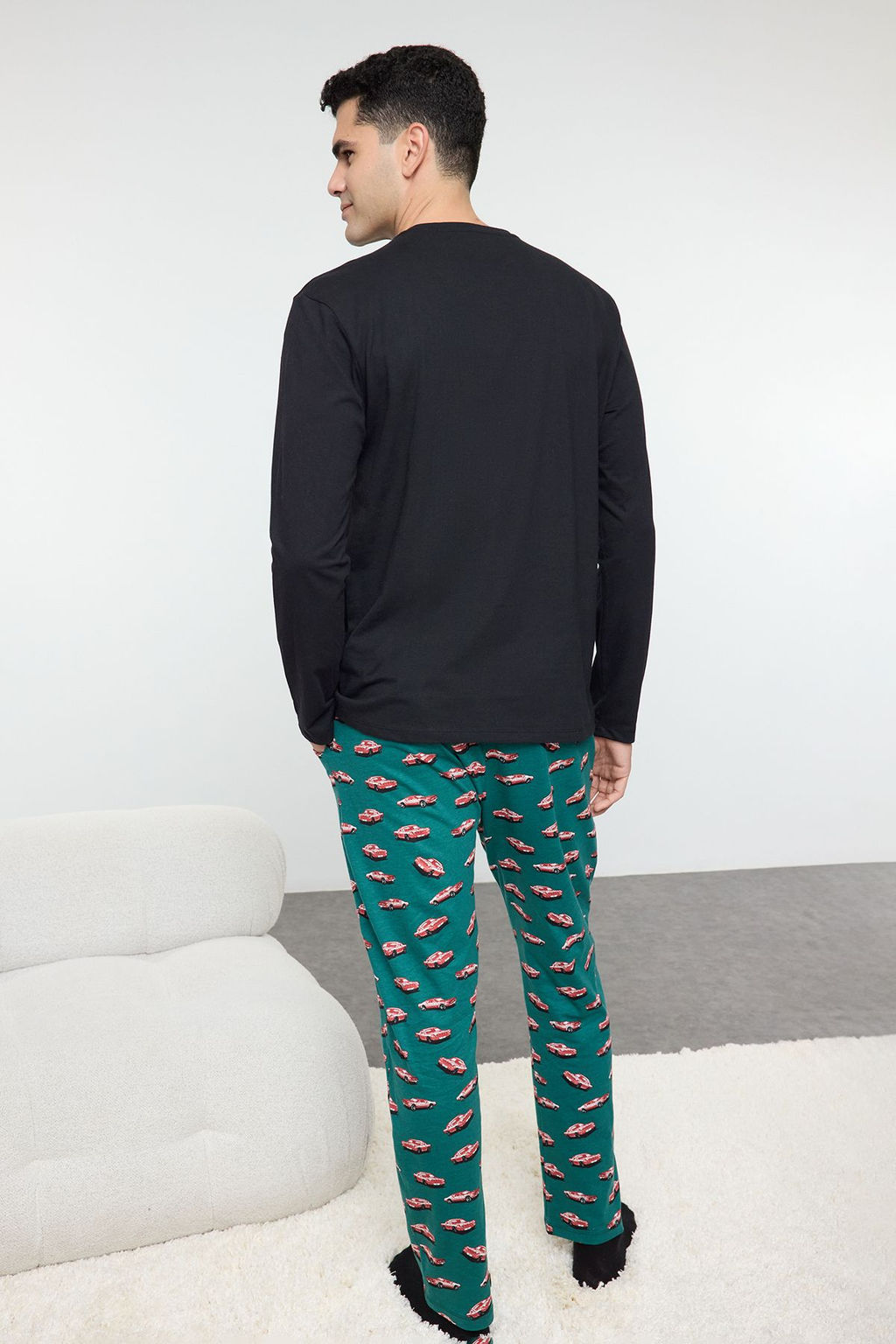 Trendyolmilla Man Siyah Regular Fit Araba Bask?l? Orme %100 Pamuklu Pijama Tak?m? TMNAW25PT00011  фото 5