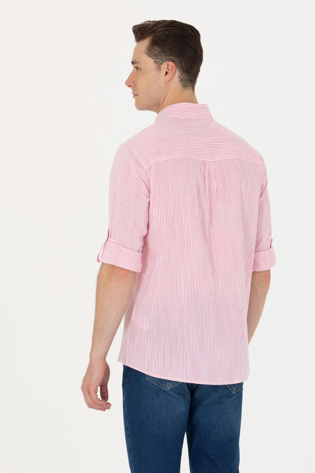 Erkek Pembe _izgili Beyaz G_mlek