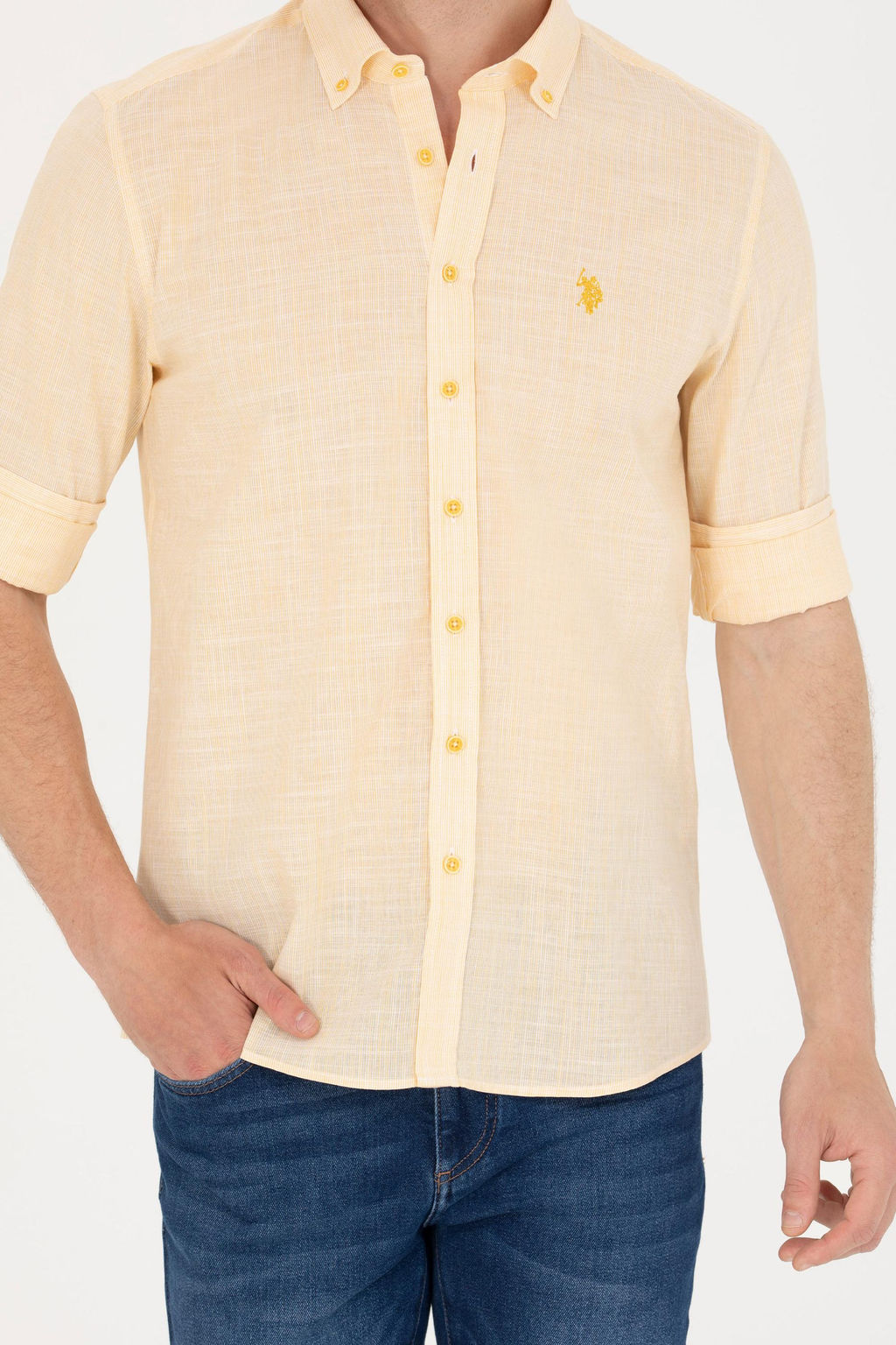 U. S. Polo Assn Мужская желтая рубашка с длинным рукавом - U.s. polo assn фото 6