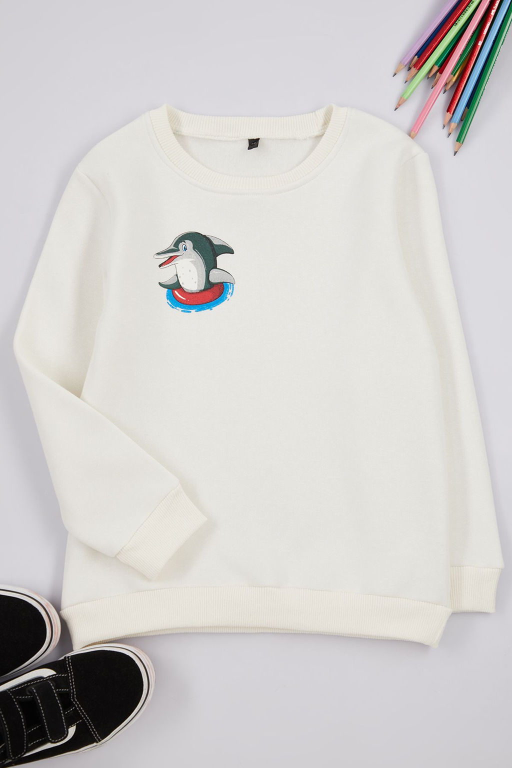 Gri Erkek Cocuk Bask?l? Bisiklet Yaka Pamuklu Orme Sweatshirt TKDAW25SW00014 - Trendyolmilla фото 7
