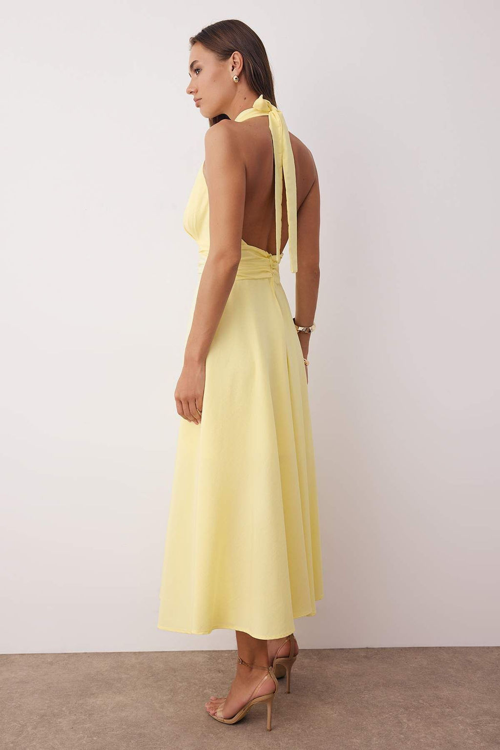 Siyah Dekolteli Boyundan Baglamal? Poplin Astarl? Dokuma Elbise TWOSS25EL00890 - Trendyolmilla фото 4