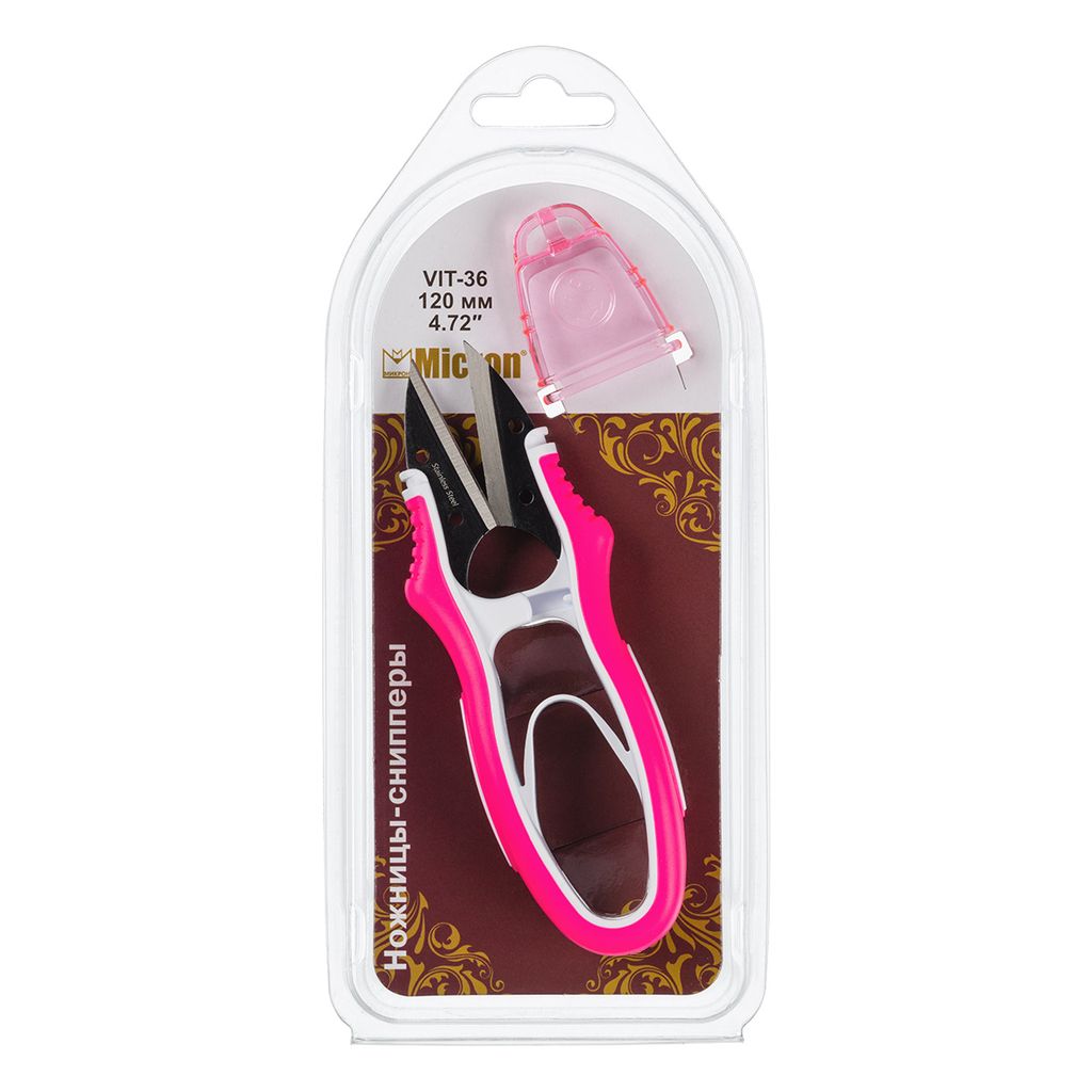 Ножницы Micron VIT-36 для обрезки ниток снипперы в блистере 120 мм розовые