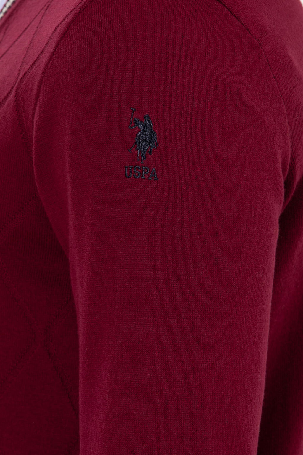 U. S. Polo Assn Мужской бордовый трикотажный свитер с v-образным вырезом - U.s. polo assn фото 7