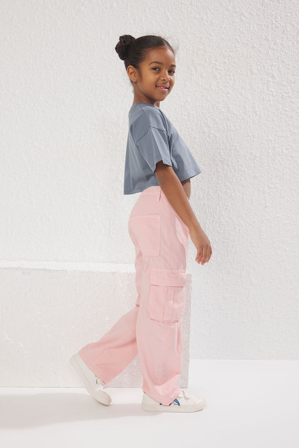 Pembe K?z Cocuk %100 Pamuk Cep Detayl? Wide Leg Lastikli Dokuma Pantolon TKDSS25PL00004 - Trendyolmilla фото 2