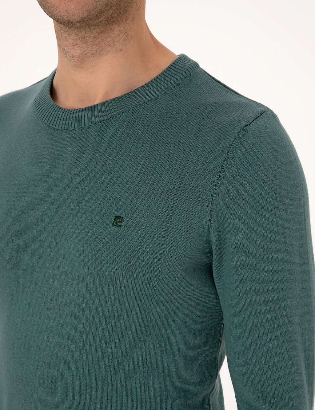 Ye_il Slim Fit Bisiklet Yaka Basic Triko Kazak