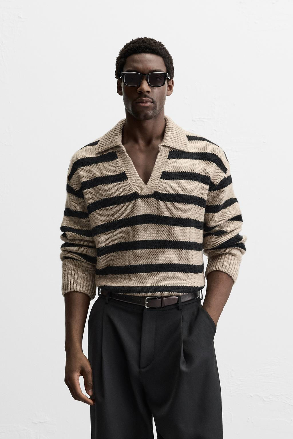 STRIPED KNIT POLO SHIRT