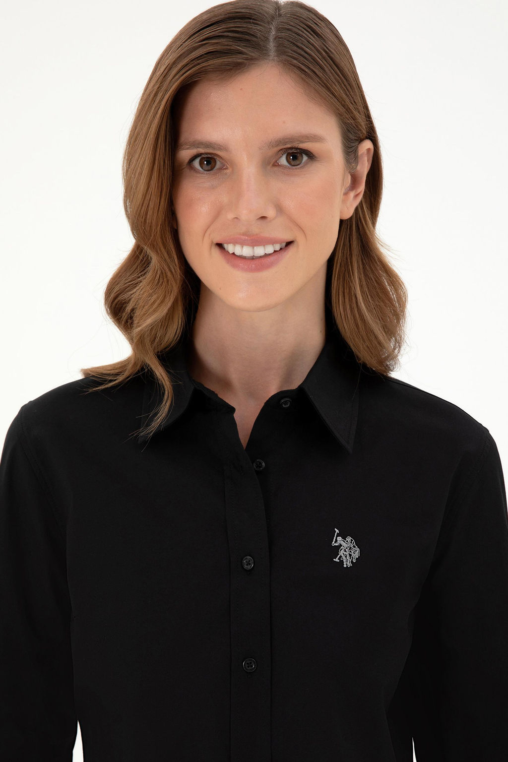 Женская черная базовая рубашка с длинным рукавом - U.s. polo assn фото 2