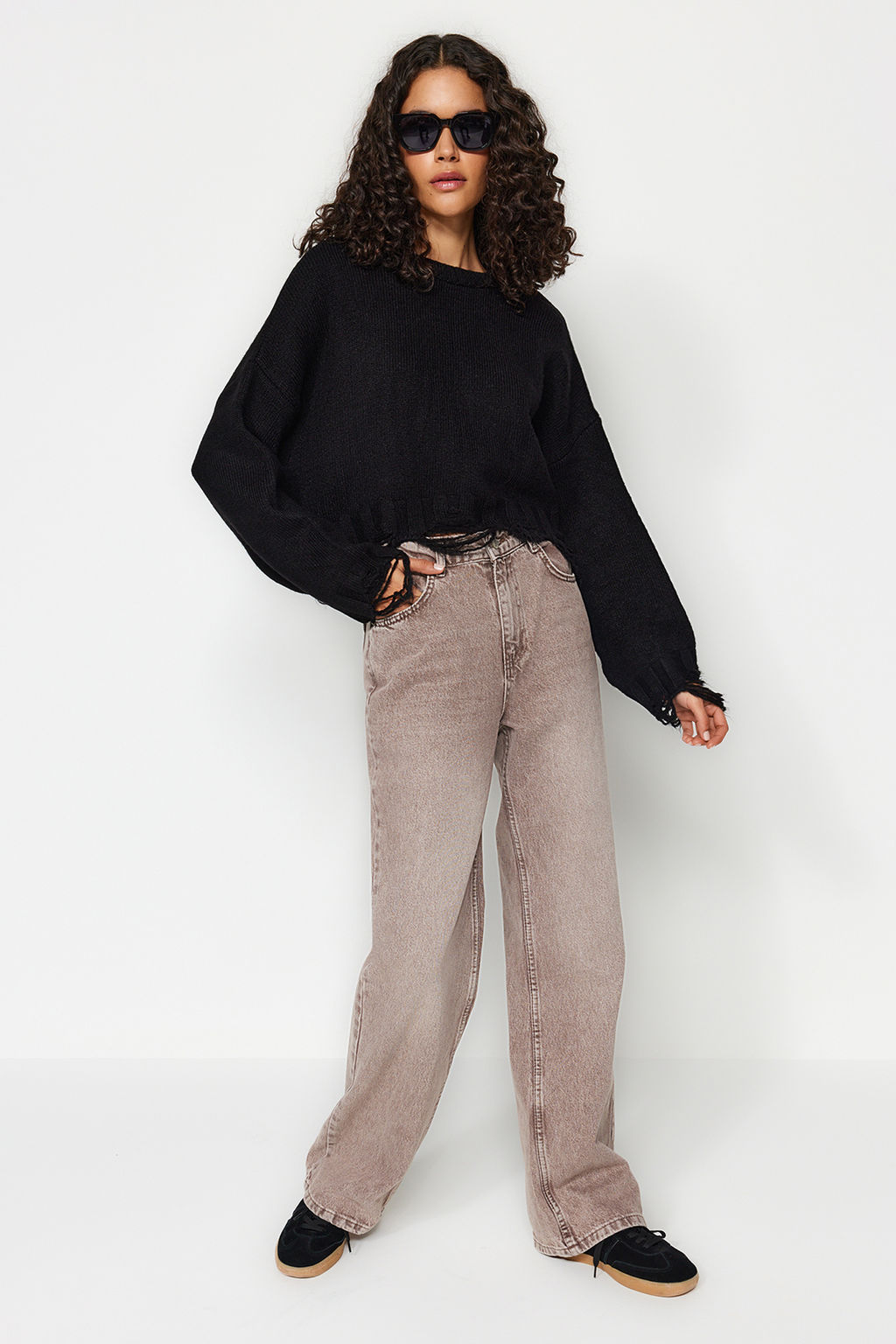 Antrasit Crop Super Genis Kal?p Yumusak Dokulu Ak?tma Detayl? Triko Kazak TWOAW24KZ00319 - Trendyolmilla фото 6