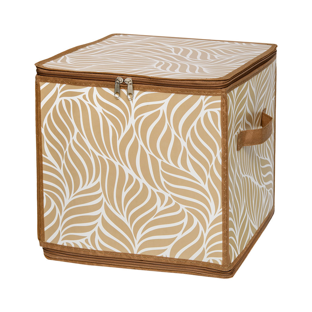 Короб складной на молнии "Листья", Д300 Ш300 В300, бежевый