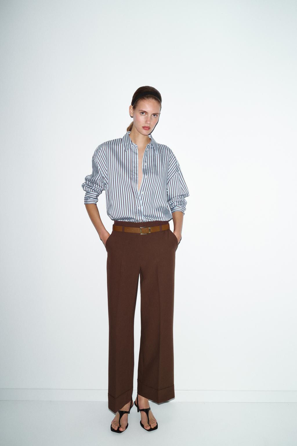 TROUSERS WITH TURN-UP CUFFS AND BELT - Zara фото 18