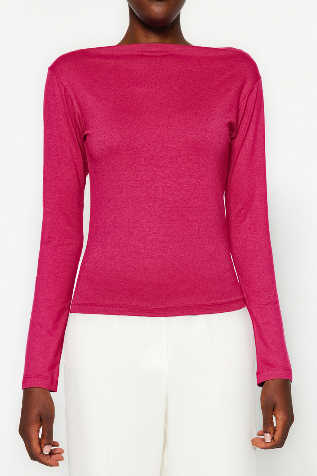 Trendyolmilla Lacivert Fitted/Vucuda Oturan Uzun Kol Kay?k Yaka Viskoz Esnek Orme Bluz TWOAW21BZ0106 фото 14