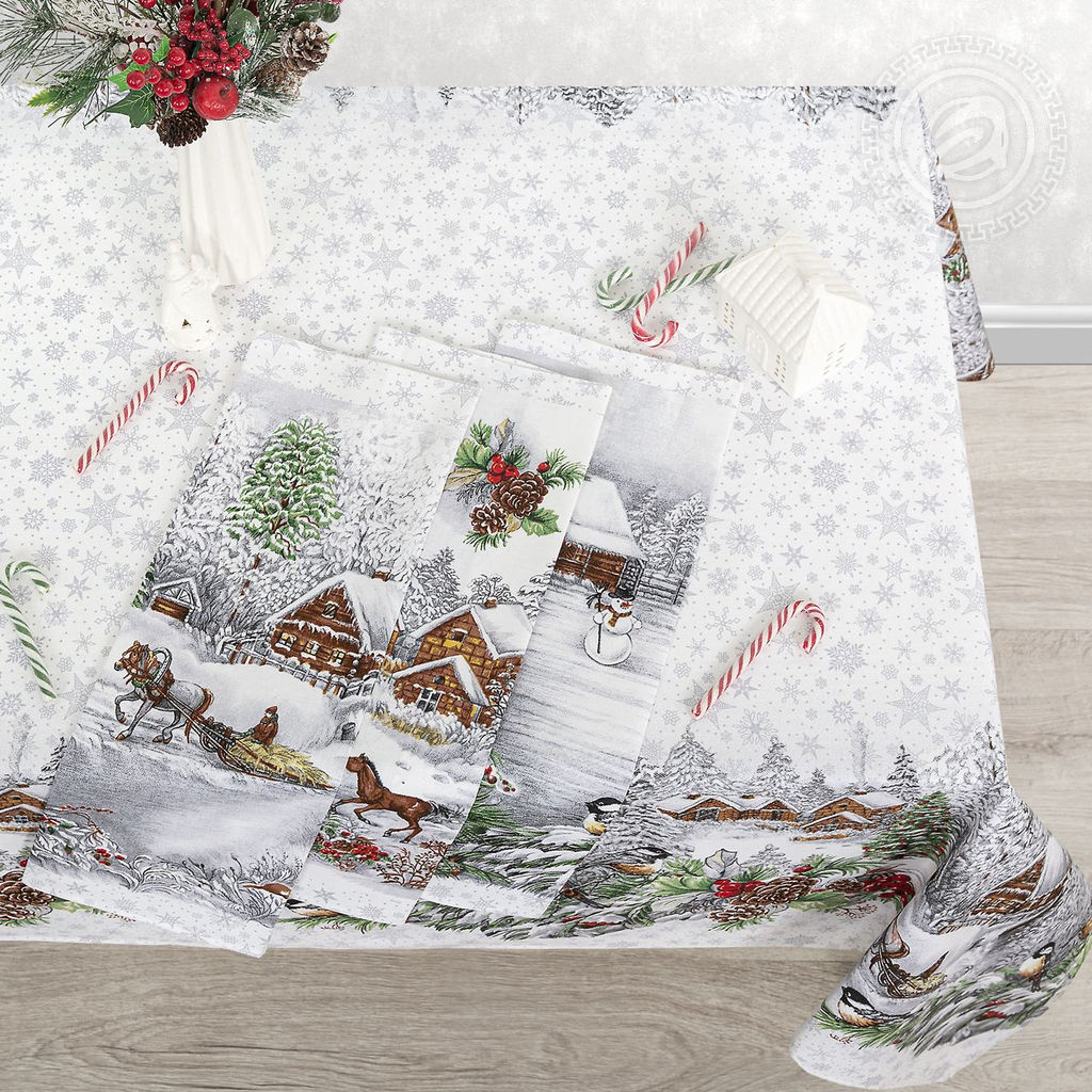 Набор подарочный "Студеная пора" 150*223; 45*60/Скатерть: 1 шт. - 150*223; Полотенца: 3 шт. - 45*60