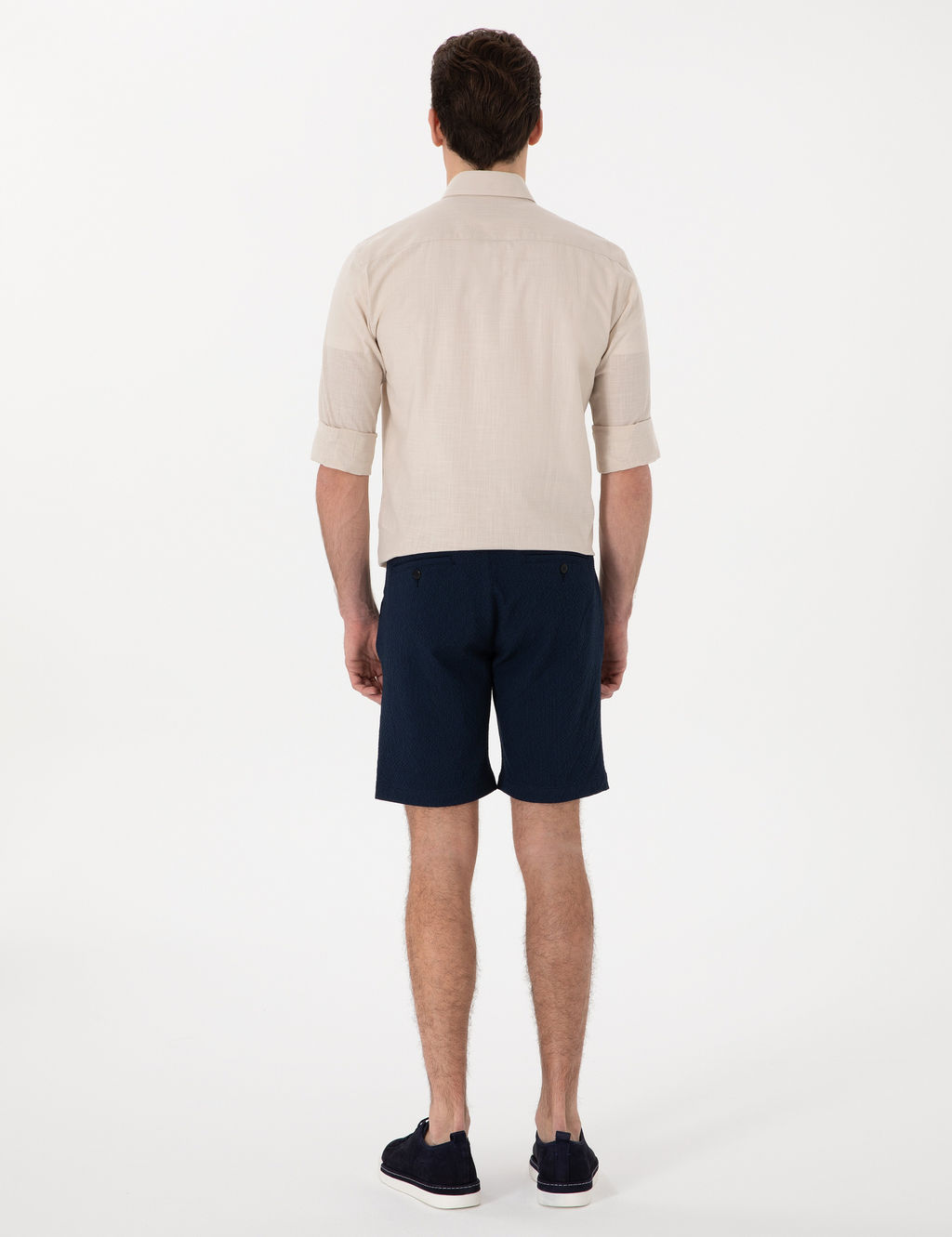 Lacivert Slim Fit Gofre Beli Lastikli Dokuma _ort