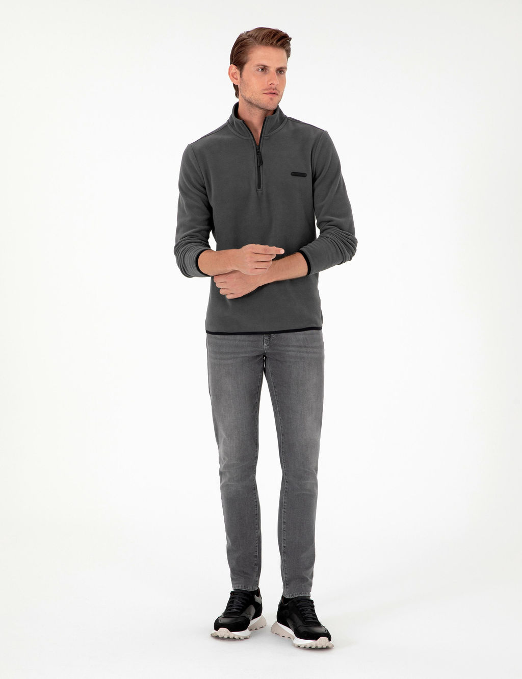 Antrasit Regular Fit Yar_m Fermuarl_ Polar Sweatshirt - Pierre cardin фото 4