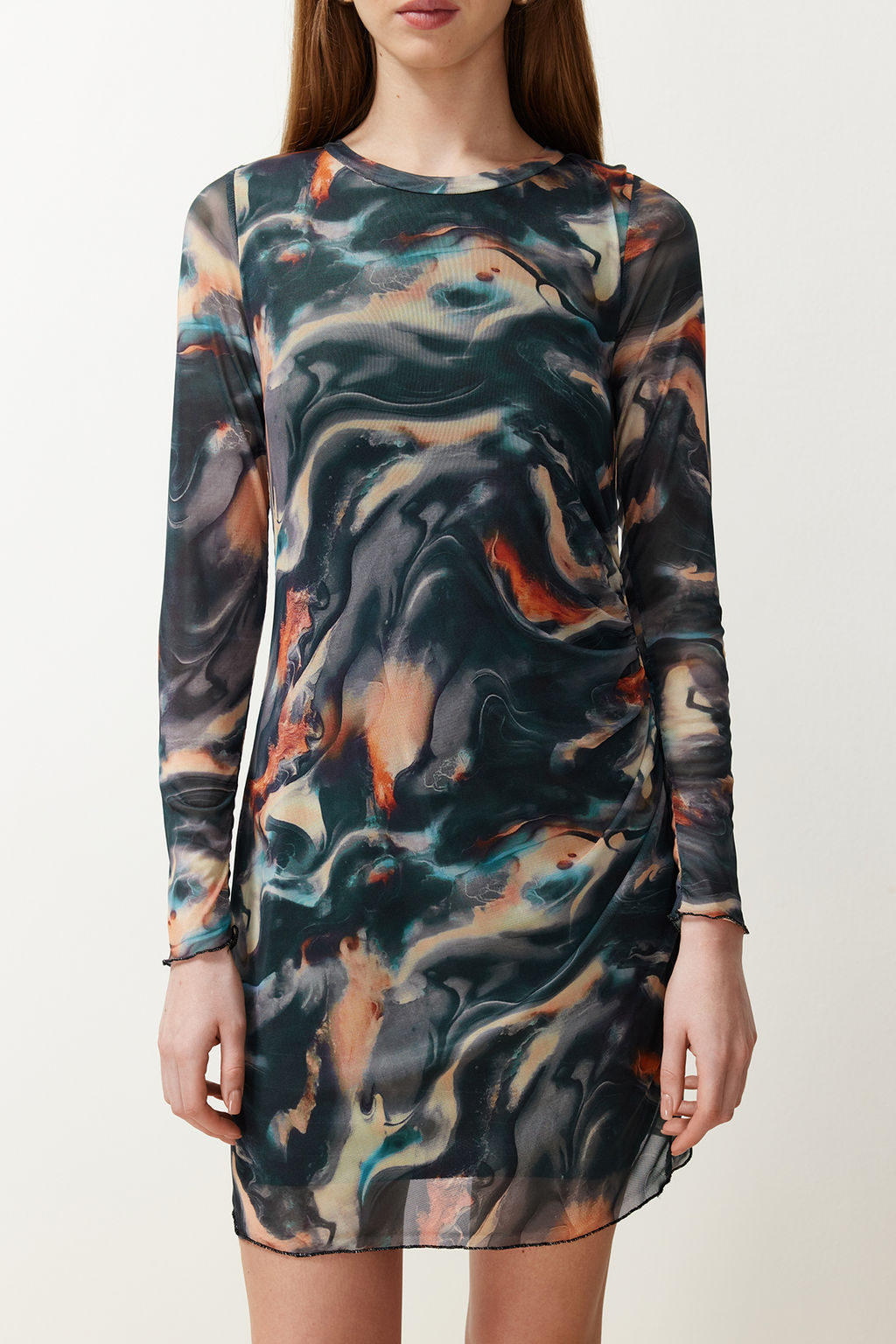 Cok Renkli Tul Buzgu/Drape Detayl? Vucuda Oturan Mini Esnek Orme Kalem Elbise TWOAW24EL00161 - Trendyolmilla фото 5