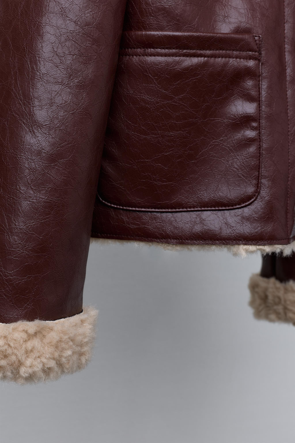 DOUBLE-FACED FAUX SHEARLING AND FAUX LEATHER JACKET - Zara фото 6