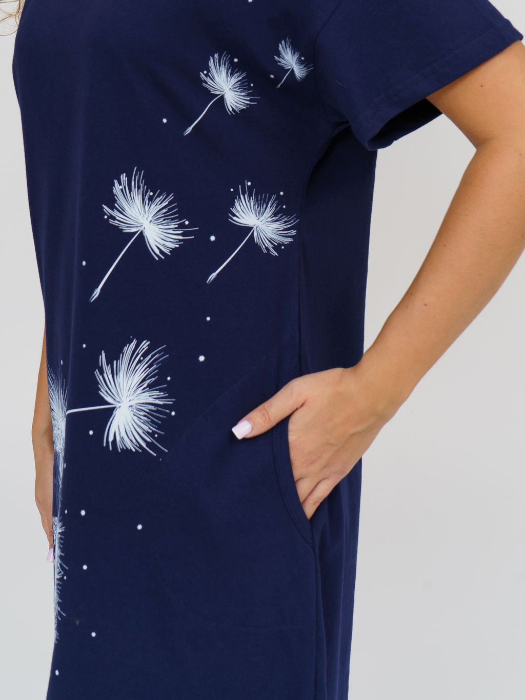 752 Футболка-туника "т.синий одуванчик"