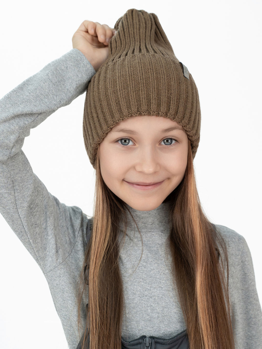 Шапка вязаная детская кофе Ш-120 (56-58)