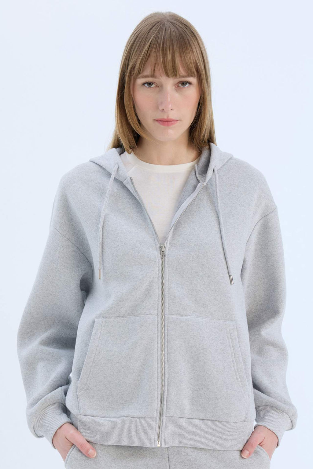 Okula Donus Relax Fit Kapusonlu Kal?n Basic Duz Cepli Fermuarl? Sweatshirt - Defacto фото 5