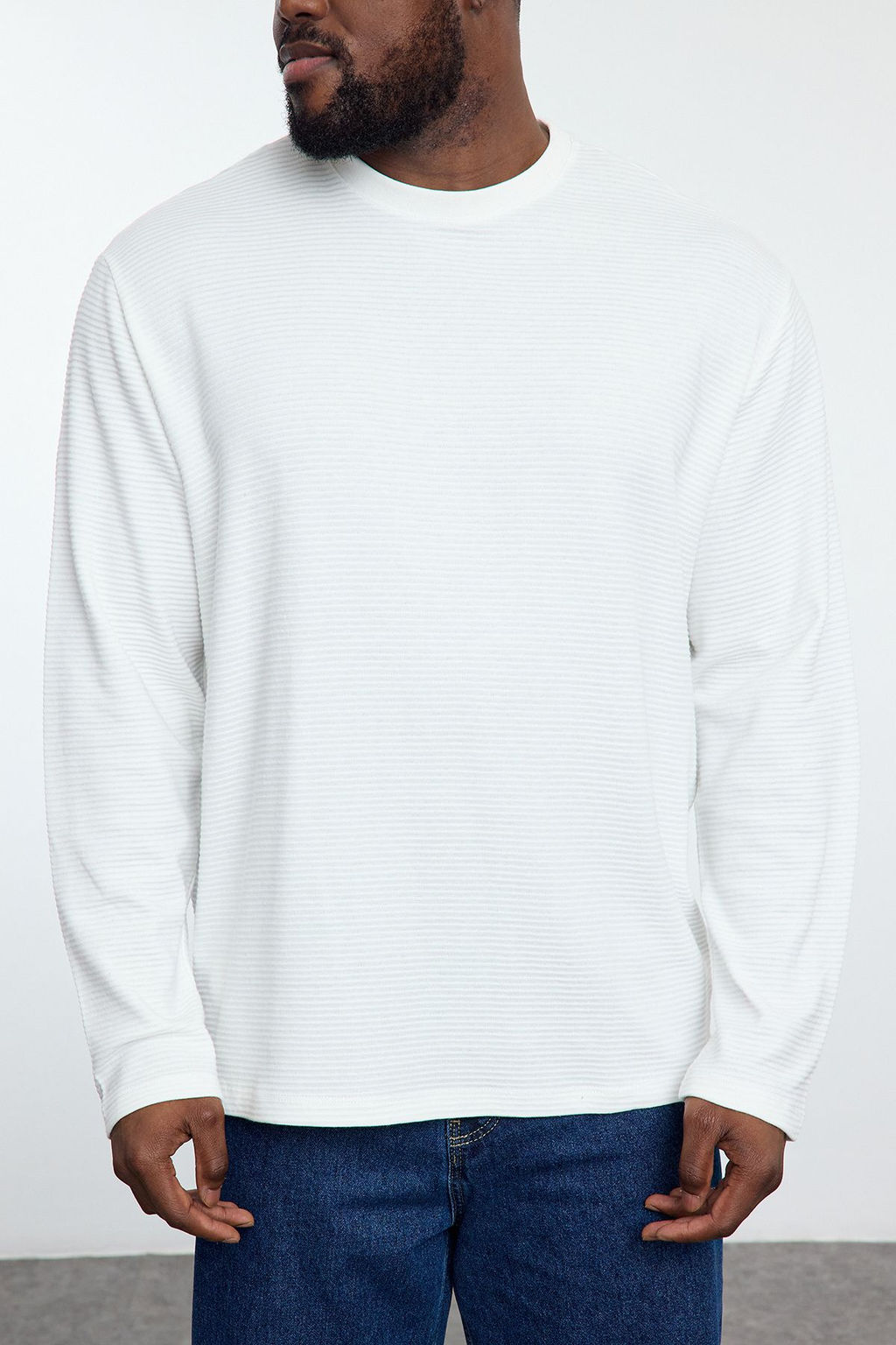 TRENDYOL MAN Buyuk Beden Siyah %100 Pamuk Regular/Normal Kesim Dokulu Kal?n Rahat T-Shirt TMNAW25BF00001 - Trendyolmilla фото 3