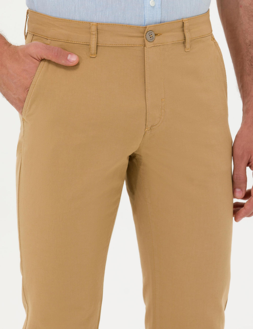 Брюки из льняной ткани приталенного кроя цвета Camel - Cacharel фото 6
