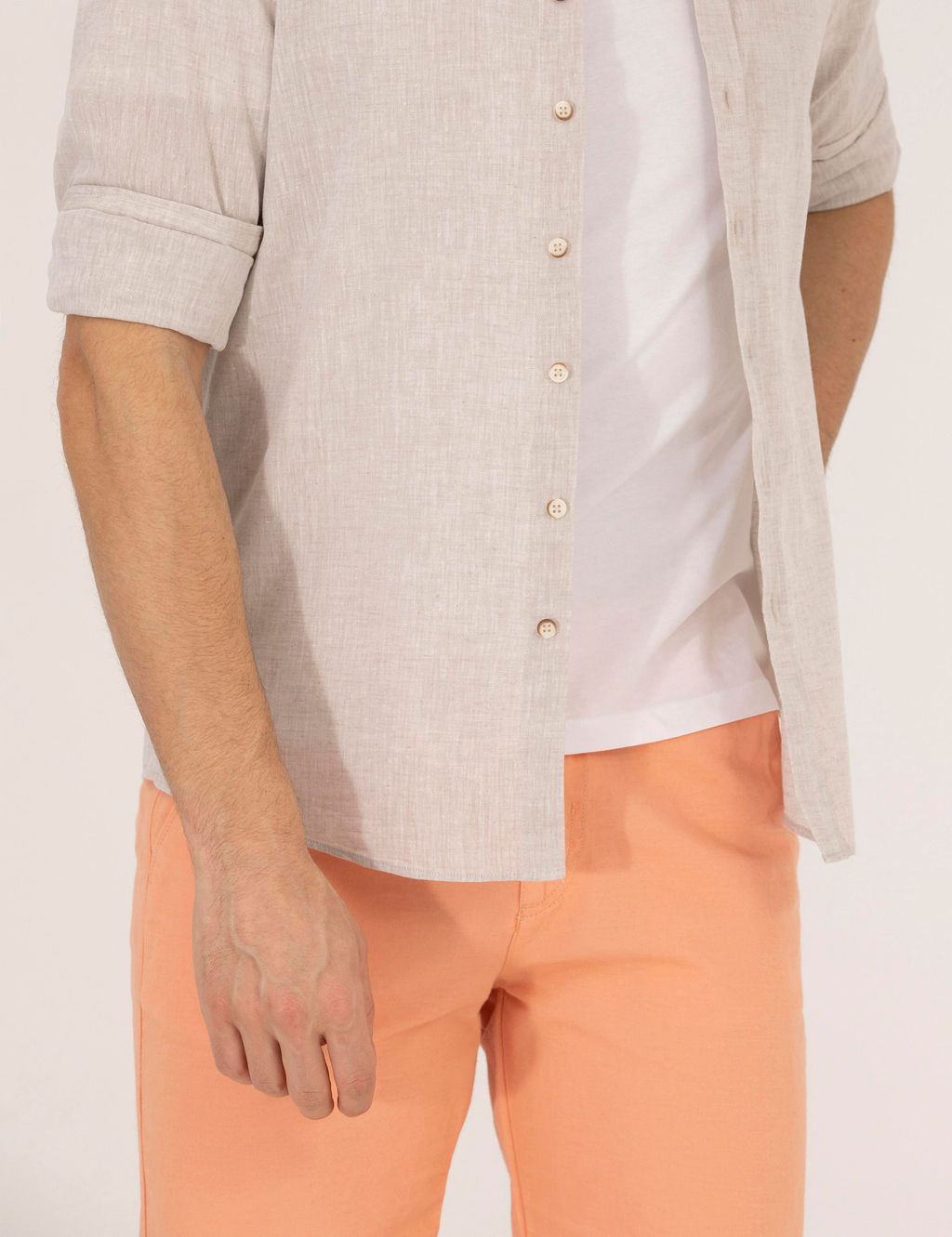 Рубашка Pierre Cardin Regular Fit светло-коричневая с длинным рукавом