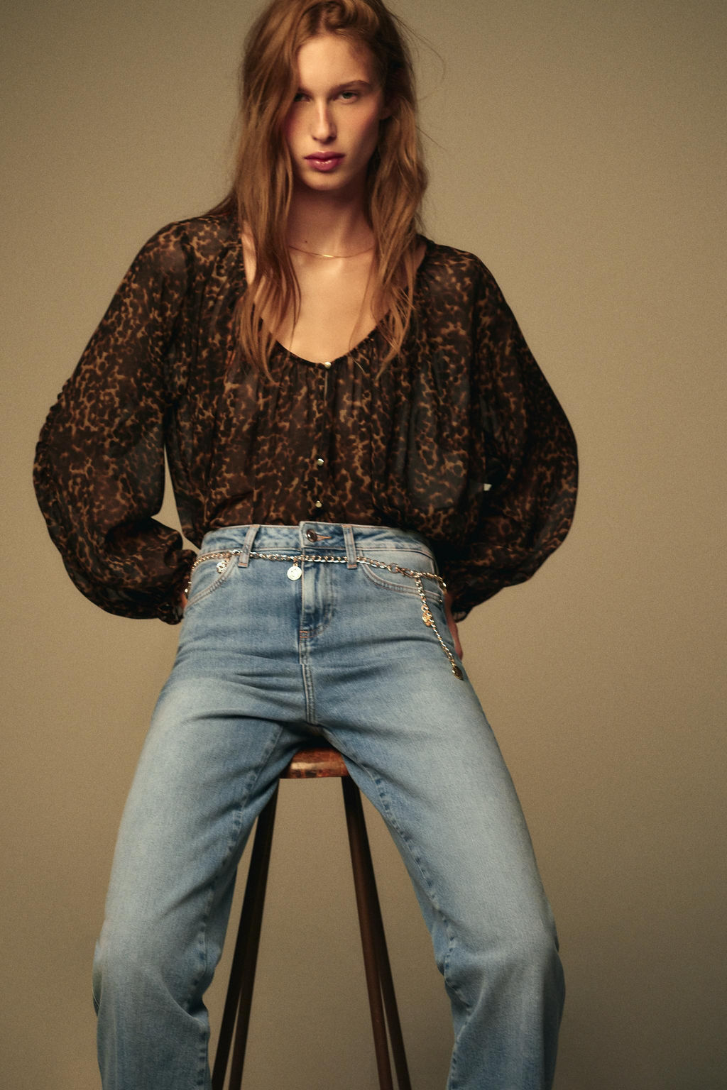 ANIMAL PRINT SEMI-SHEER BLOUSE - Zara фото 10