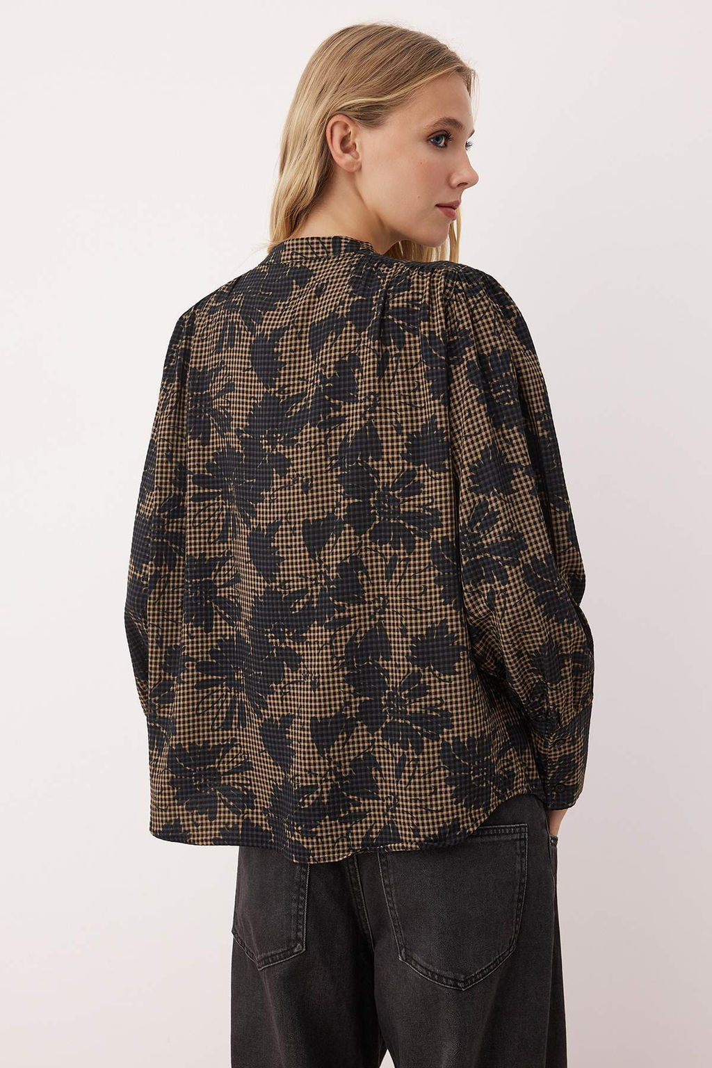 Cok Renkli Cicek Desenli Oversize/Genis Kal?p Boho Gomlek TWOAW26GO00037 TWOAW26GO00037