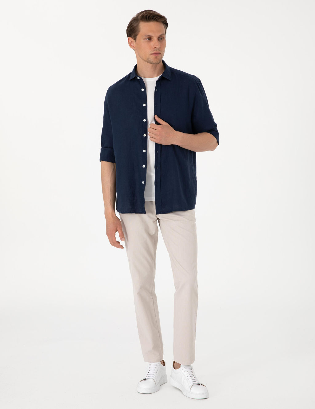 Lacivert %100 Keten Regular Fit Uzunkollu G_mlek - Pierre cardin фото 4